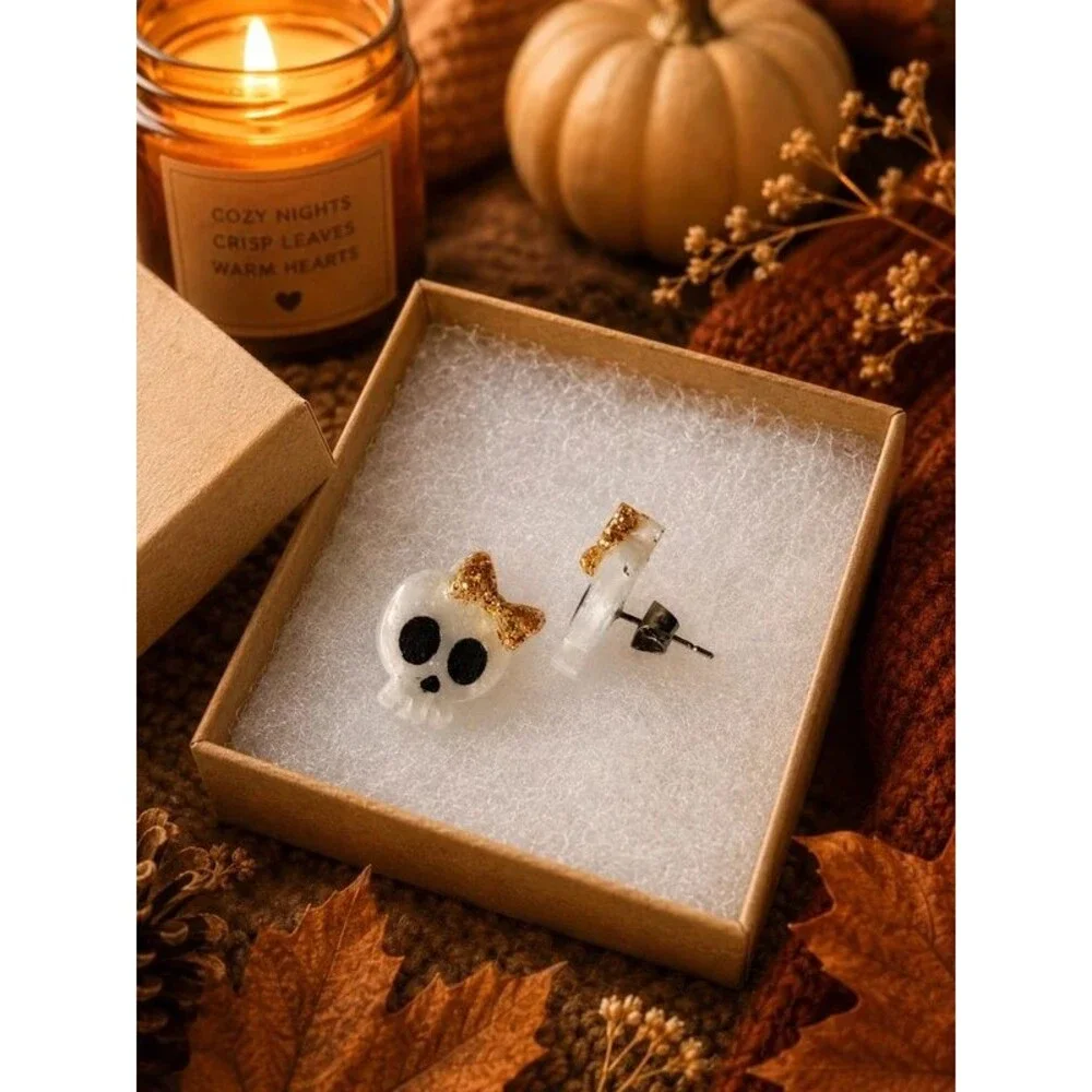Boutique skull with glitter bow earrings new Halloween fall